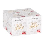 4 Faltschachteln für jeweils 8 Glückskekse mit einem Viel Glück-Motiv