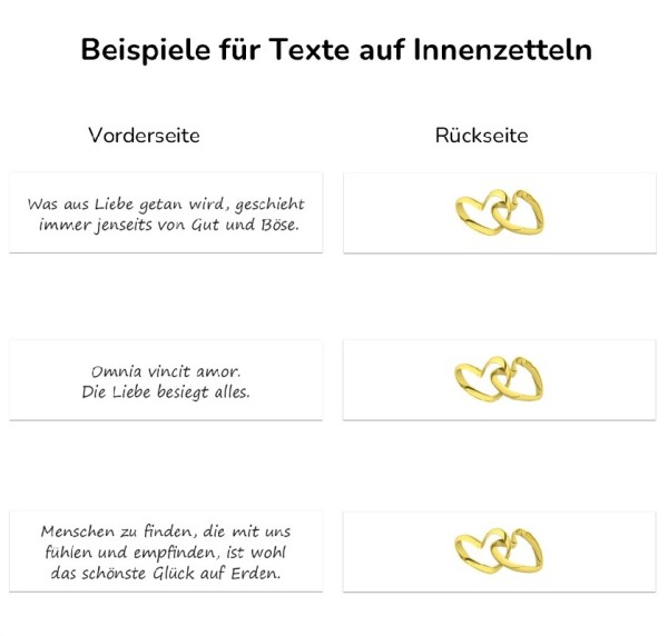 Zettel-Beispiele für Hochzeits-Glückskekse
