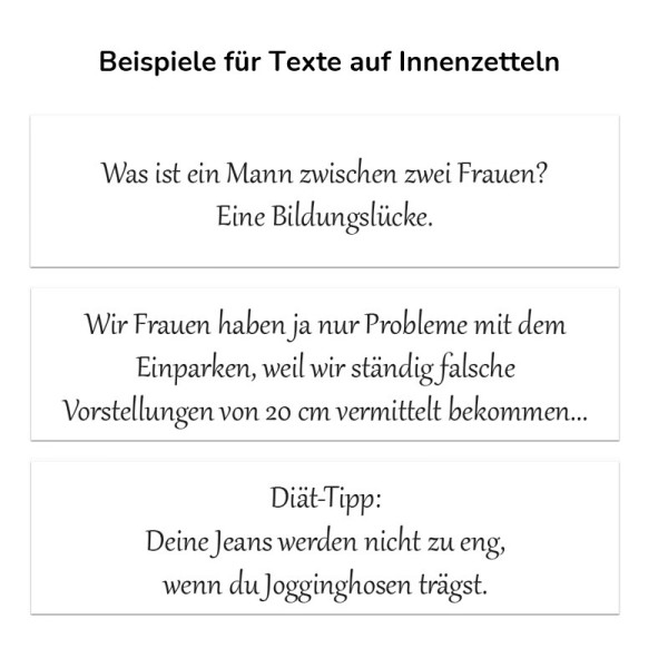 Zettel-Beispiele für Mädelsabend Glückskekse