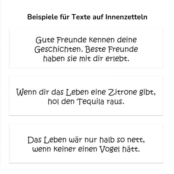 Zettel-Beispiele für Party Glückskekse