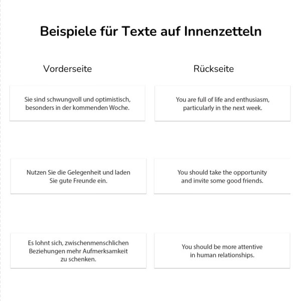 Zettel-Beispiele für Glückskekse