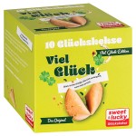 Grüne Glückskeks Faltschachtel "Viel Glück" Aufschrift, Glückskeks und Glücksklee